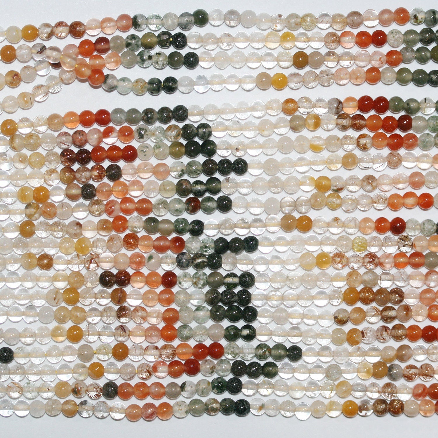 Perles rondes lisses en quartz rutile St 15" 4 mm.-Rig 39 cm.