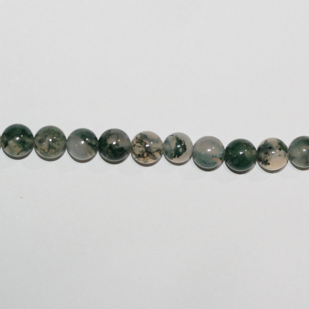 14" St Moss Agate Smooth Round Beads 8.5-9mm.-Strand 39cm.