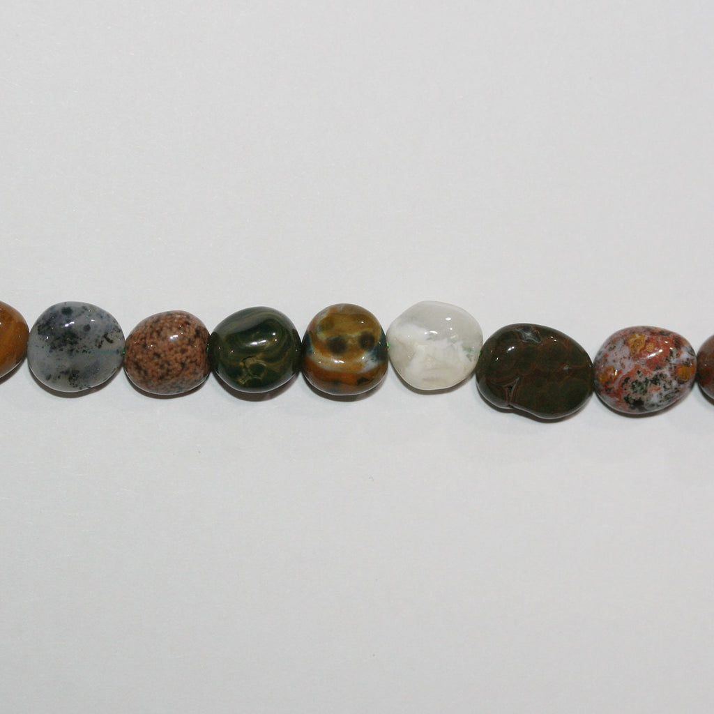 Perles de jaspe océan lisse en pépites de 15 pouces, environ 10-11 mm - Longueur du fil : 39 cm.