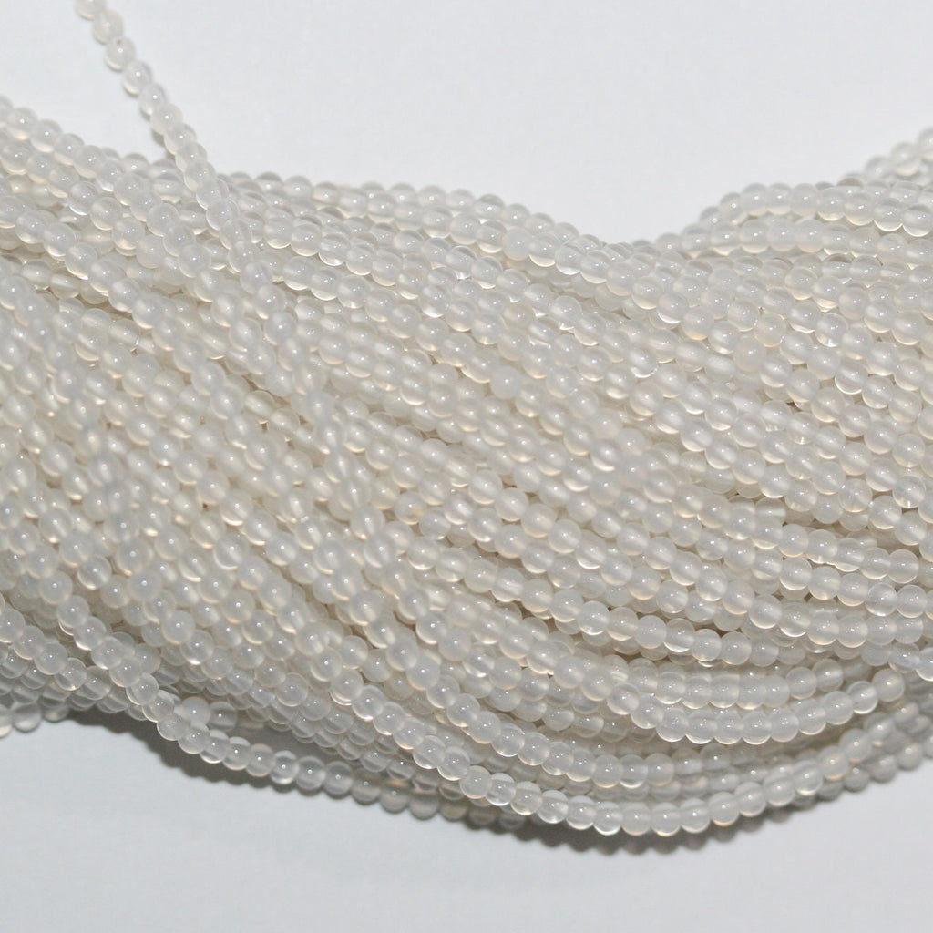 15 perles rondes lisses en agate blanche, 2 mm - Fil de 39 cm