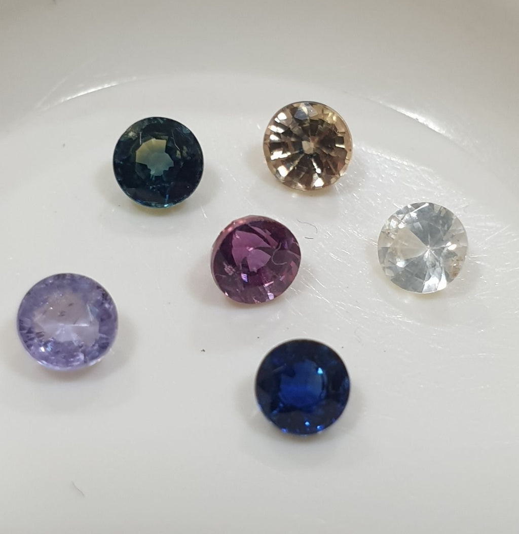 Lote de 6 zafiros multicolores redondos facetados de 3,5-3,7 mm - Paquetes de piedras preciosas - Piedras sueltas al por mayor - Gemas naturales