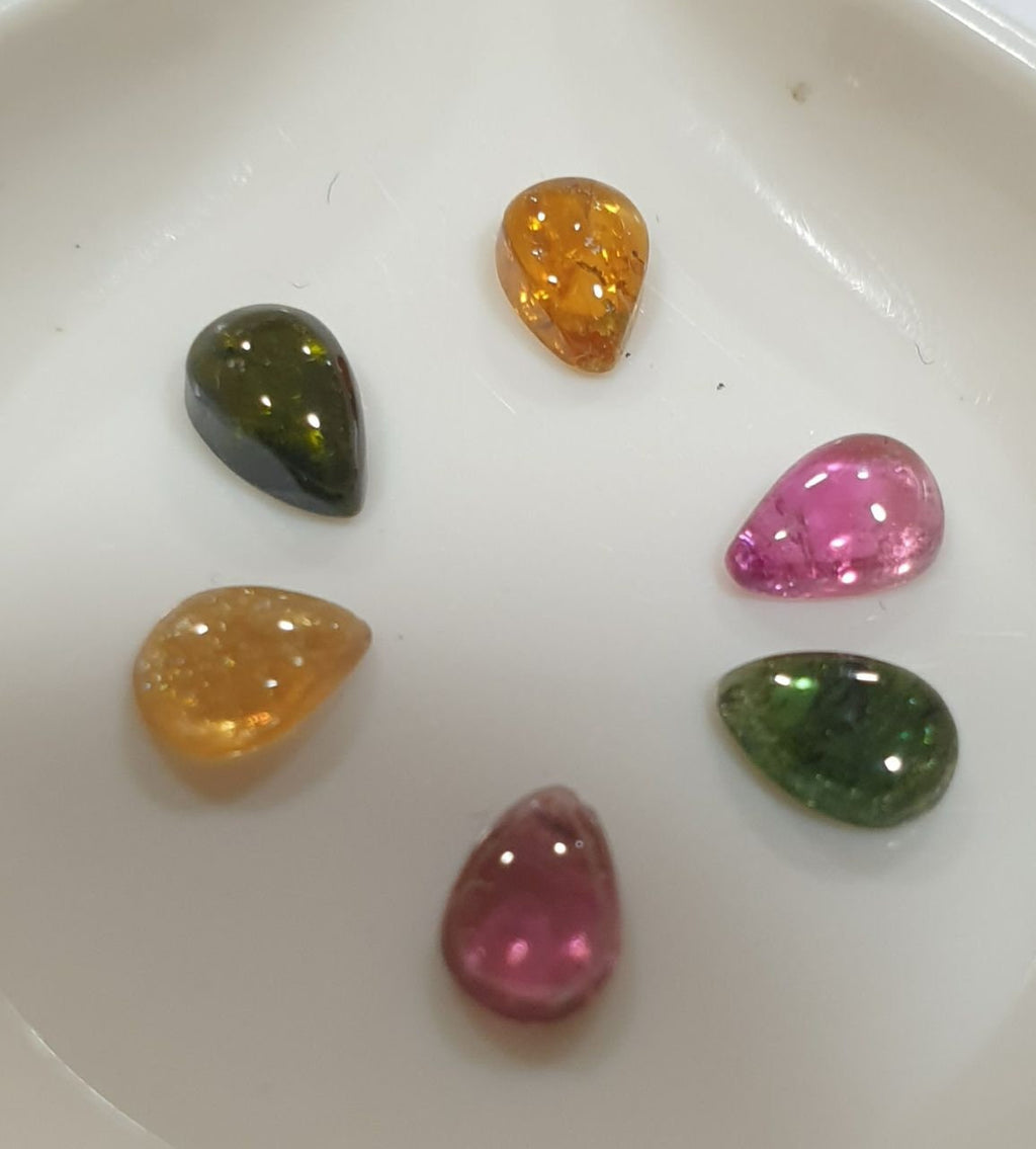 Tourmaline Lot Drop Cabochons 5.5-6x4mm.-(6pcs)  -Gemstone Parcels-Loose Stones Wholesale Price-Natural Gems