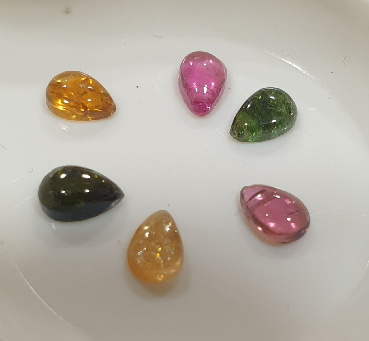 Tourmaline Lot Drop Cabochons 5.5-6x4mm.-(6pcs)  -Gemstone Parcels-Loose Stones Wholesale Price-Natural Gems
