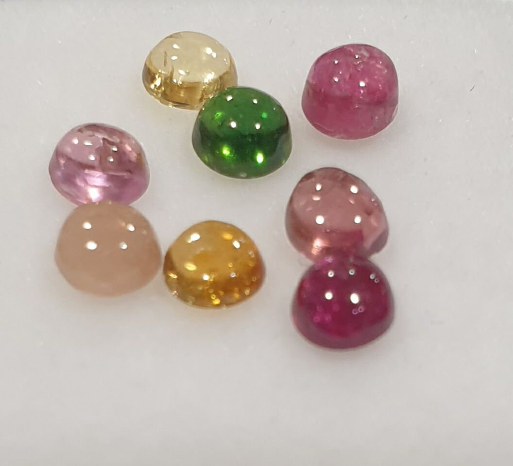 Tourmaline Lot Round Cabochons 3.5mm.-(8pcs)  -Gemstone Parcels-Loose Stones Wholesale Price