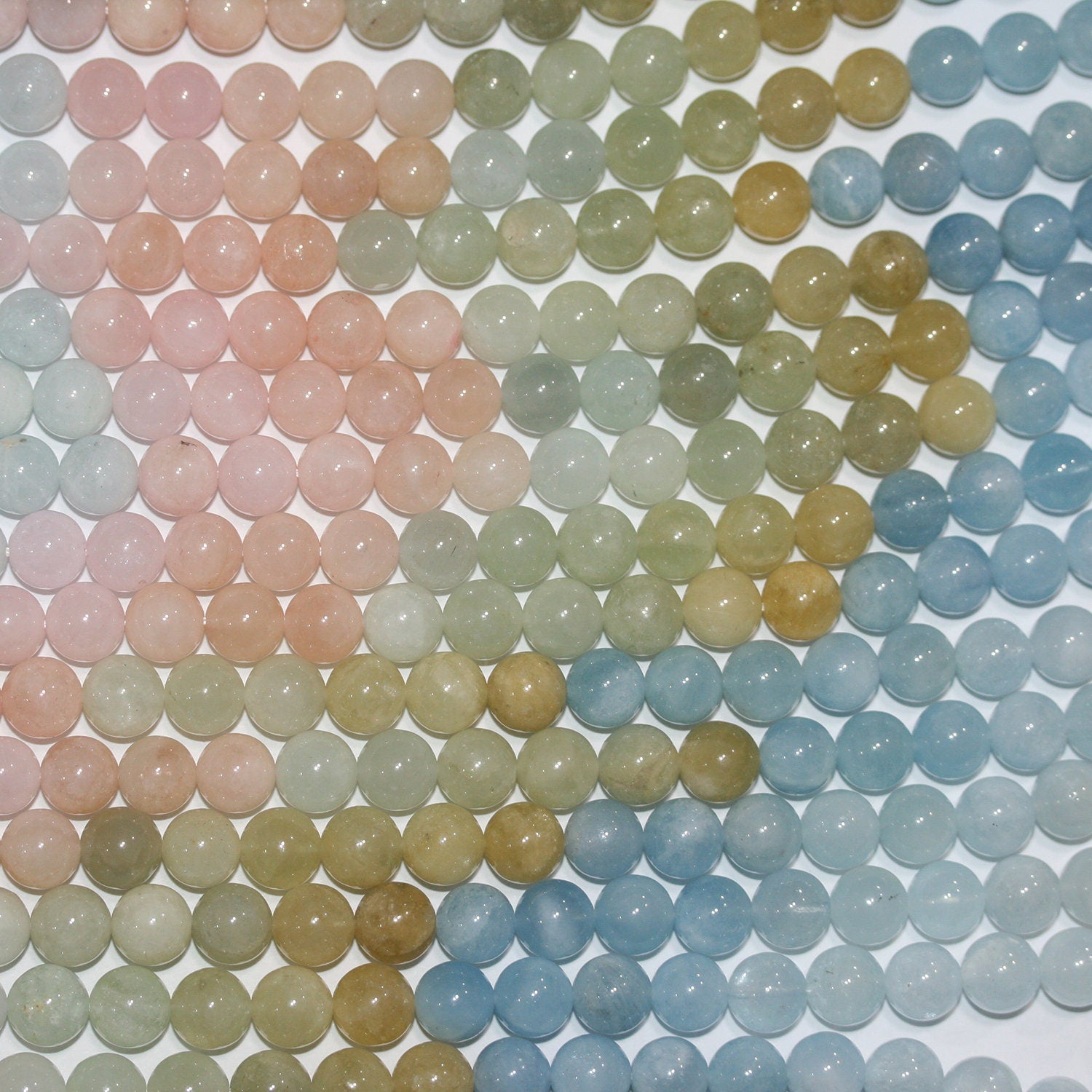 15" St Multi Beryl Smooth Round Beads 8mm.-String 39cm.