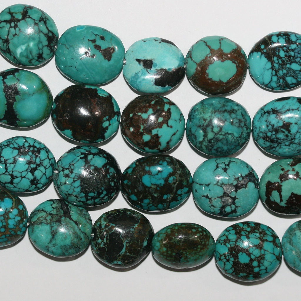 16" Cuentas Ovaladas Lisas Turquesa 19x17mm.aprox.- Hilo 40cm.