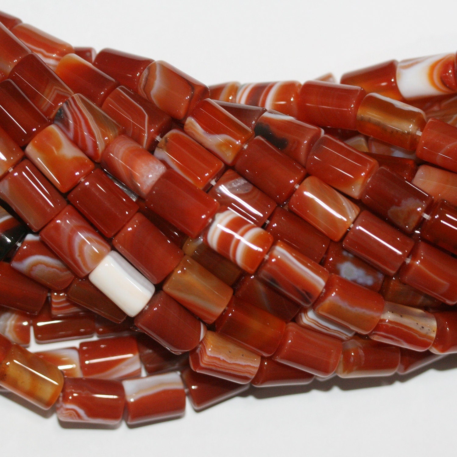 Perles cylindriques lisses en agate à rayures orange St de 15 pouces, 11 x 8 mm. - Fil de 39 cm.