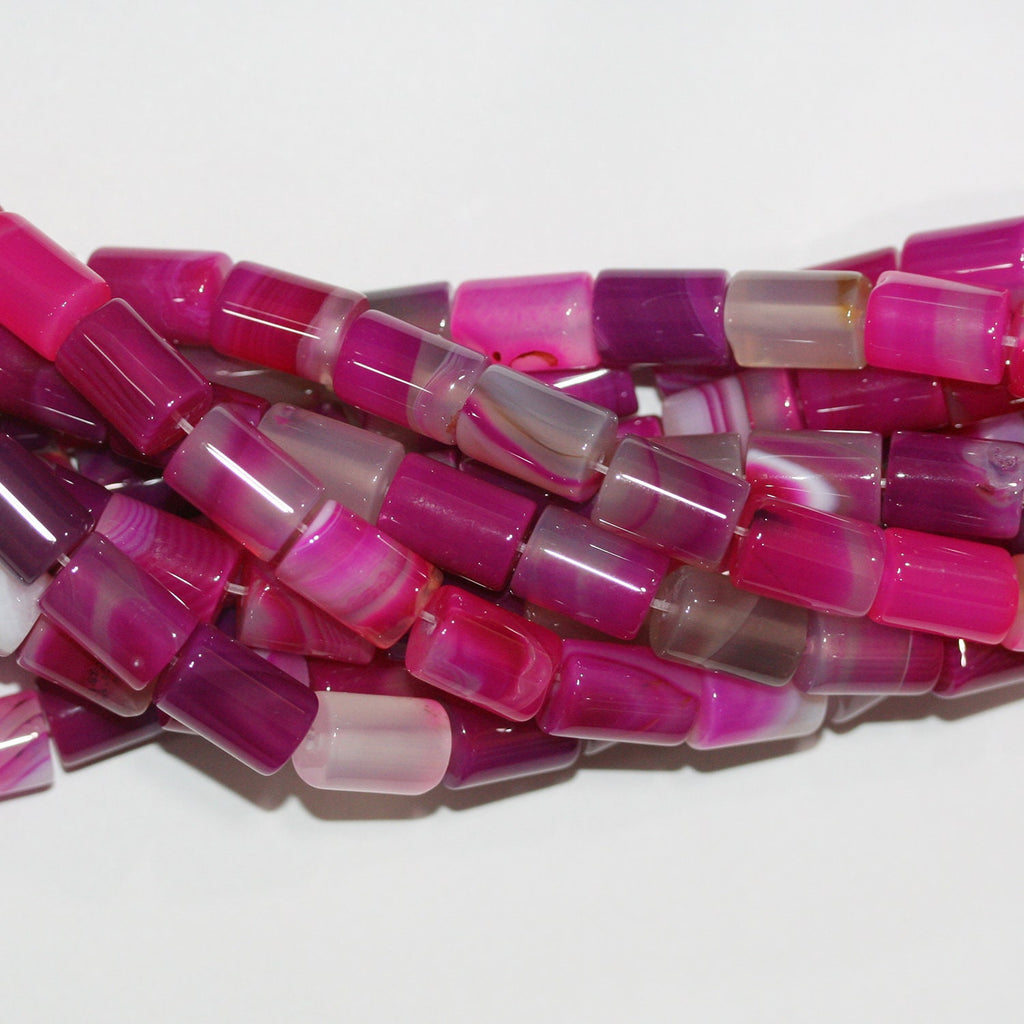 Perles cylindriques lisses en agate St Fuchsia Stripe, 11 x 8 mm, 15 pouces (38 cm) - Longueur : 39 cm