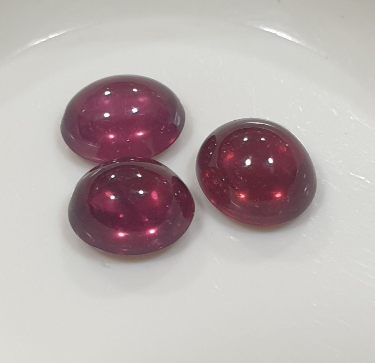 Rhodolite Garnet Lot Oval Cabochon 6.5x5mm.-(3pcs.)  -Gemstone Parcels-Loose Stones Wholesale Price