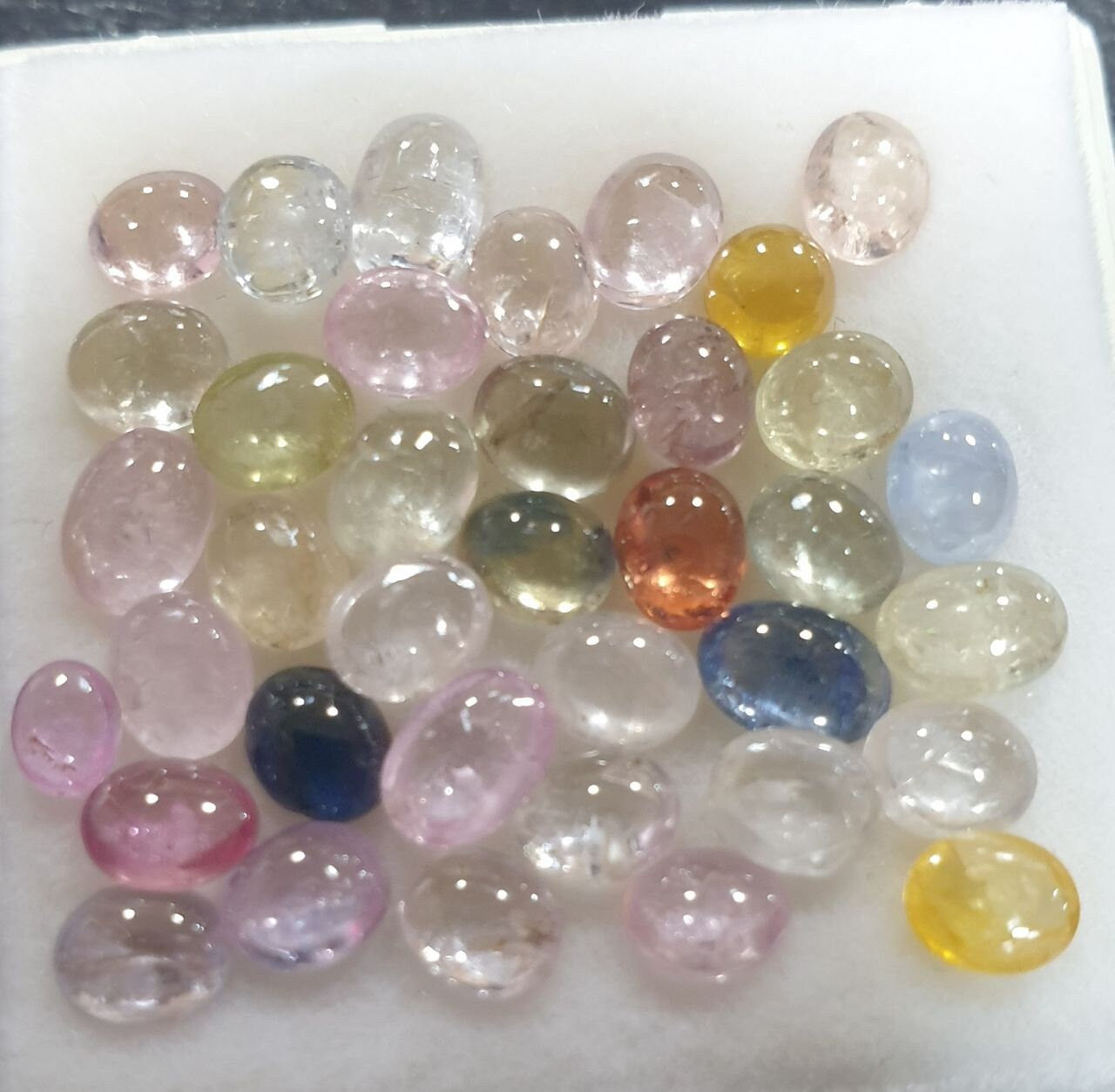 Multi Color Sapphire Oval Cabochon Lot Pink Yellow Green Orange White Sapphire 4Mix Sizes 3-6mm 15ct Lot-Sapphire Cabochons