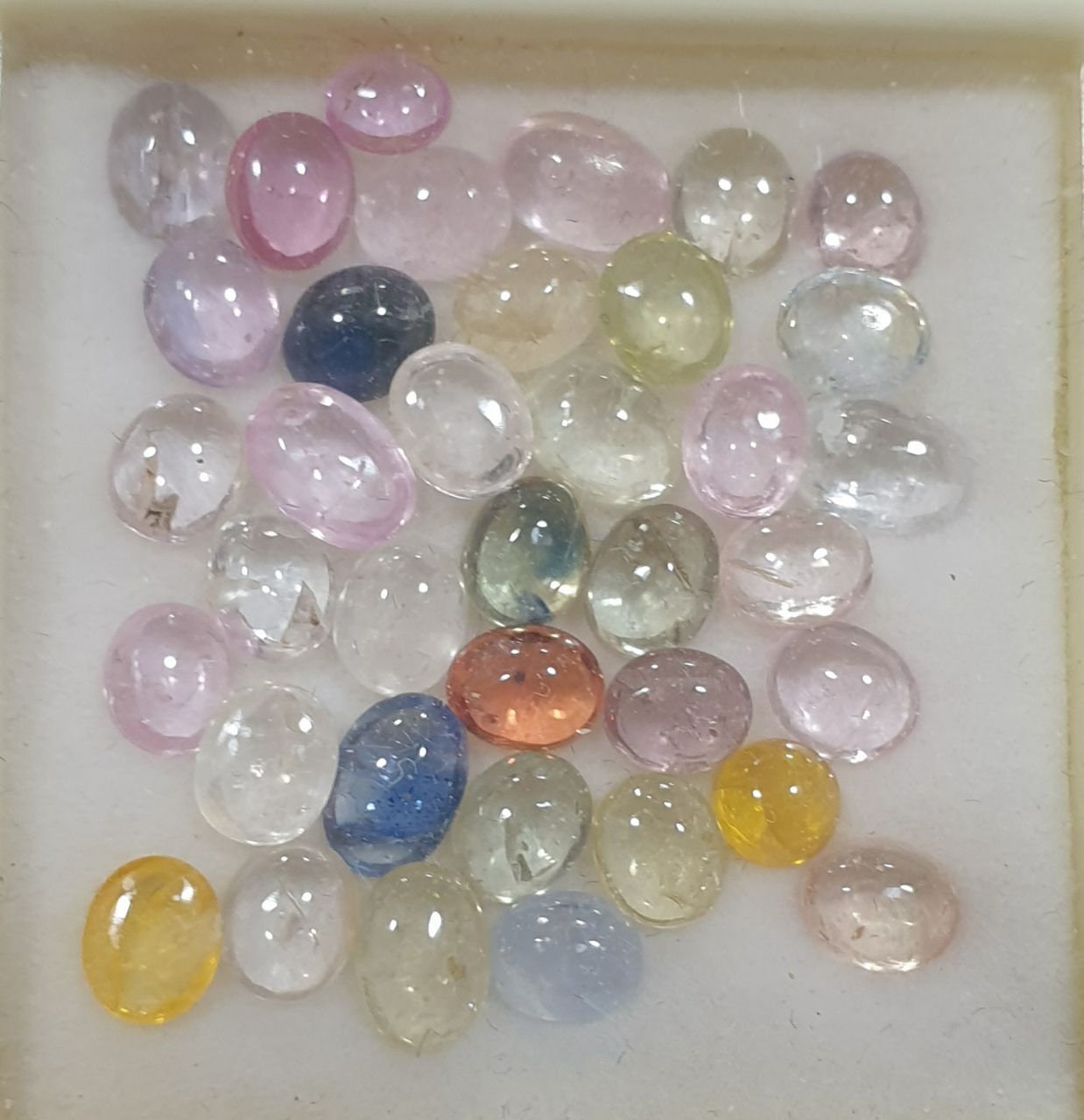 Multi Color Sapphire Oval Cabochon Lot Pink Yellow Green Orange White Sapphire 4Mix Sizes 3-6mm 15ct Lot-Sapphire Cabochons