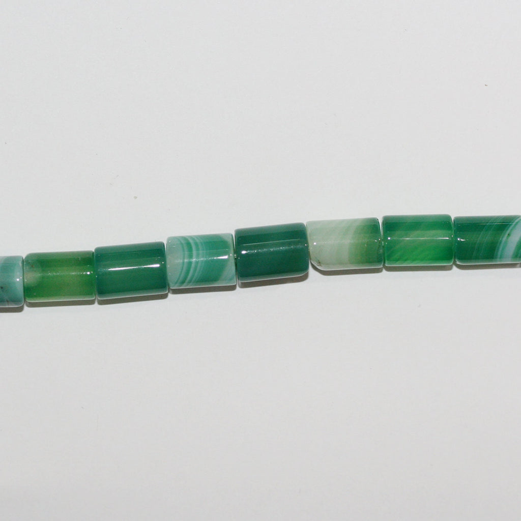 Perles cylindriques lisses en agate à rayures vertes St 15" 11x8mm.-Rig 39cm.