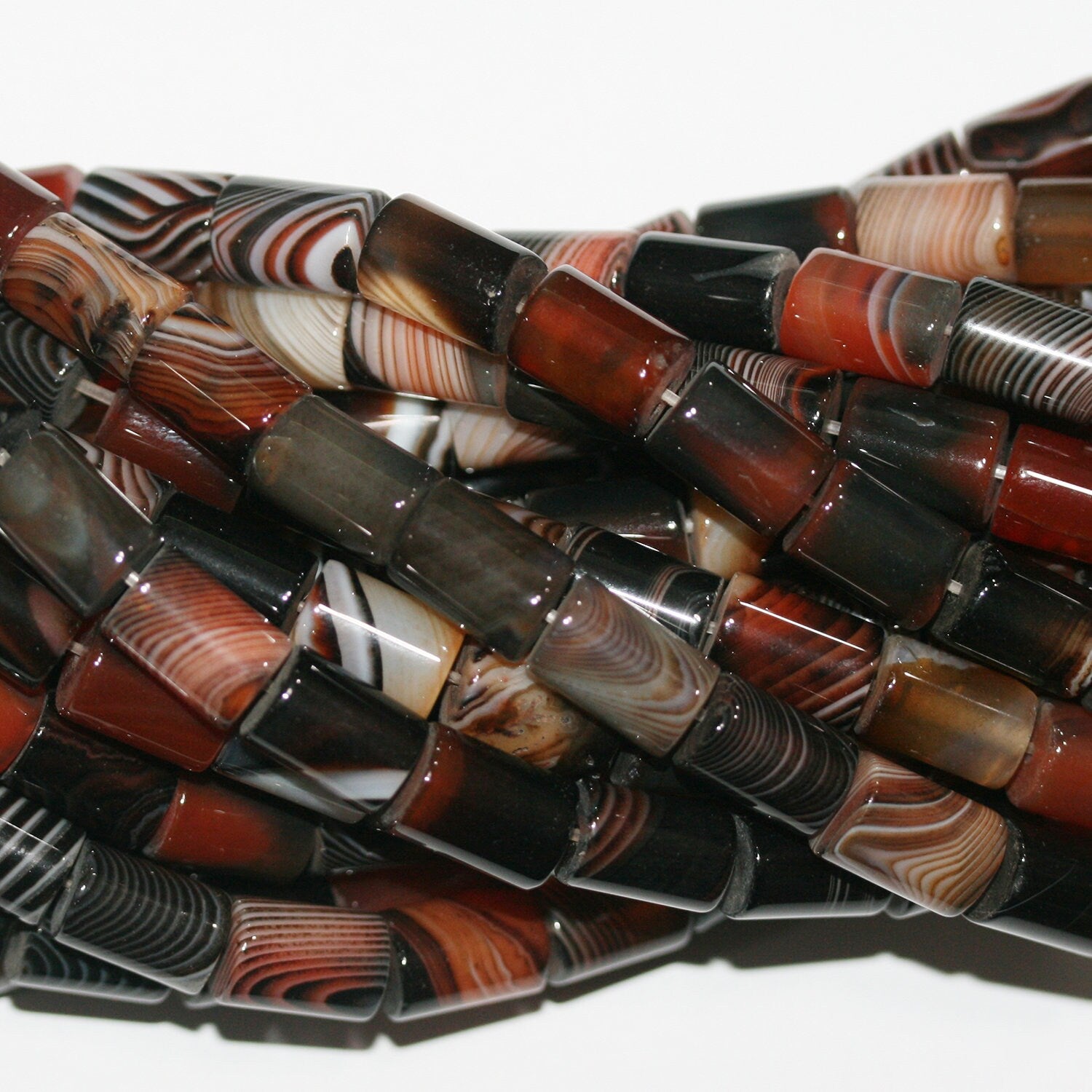 Perles cylindriques lisses en agate à rayures brunes St 15" 11x8mm.-Rig 39cm.