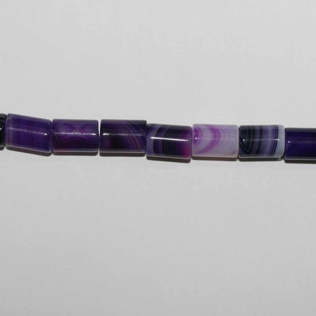 Perles cylindriques lisses en agate à rayures violettes St 15" 11x8mm.-Rig 39cm.