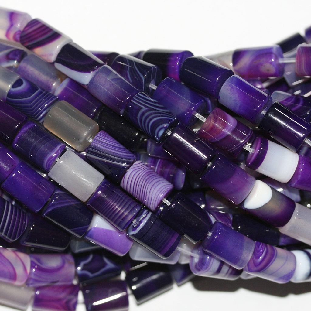 Perles cylindriques lisses en agate à rayures violettes St 15" 11x8mm.-Rig 39cm.