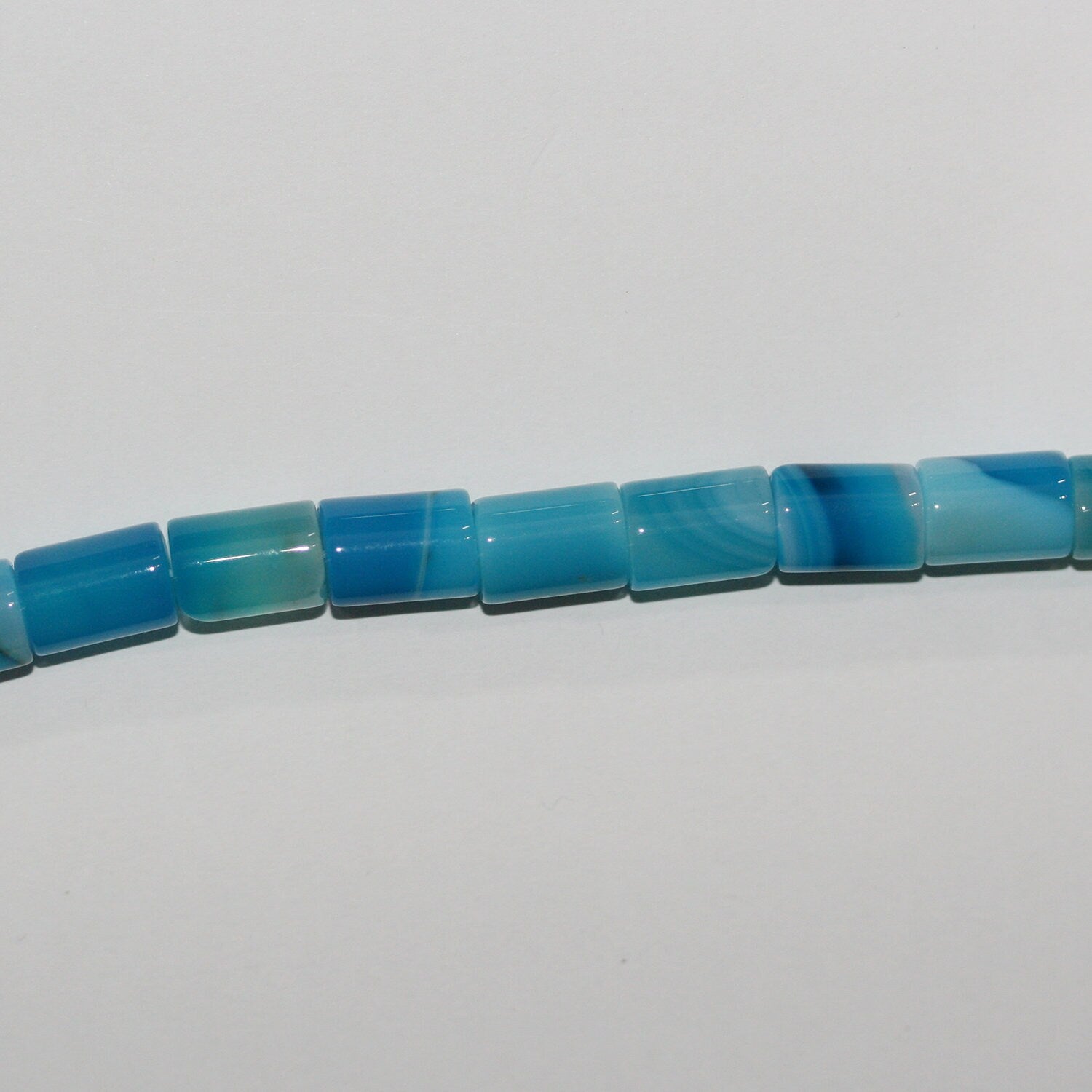 Perles cylindriques lisses en agate à rayures bleues St 15" 11x8mm.-Rig 39cm.