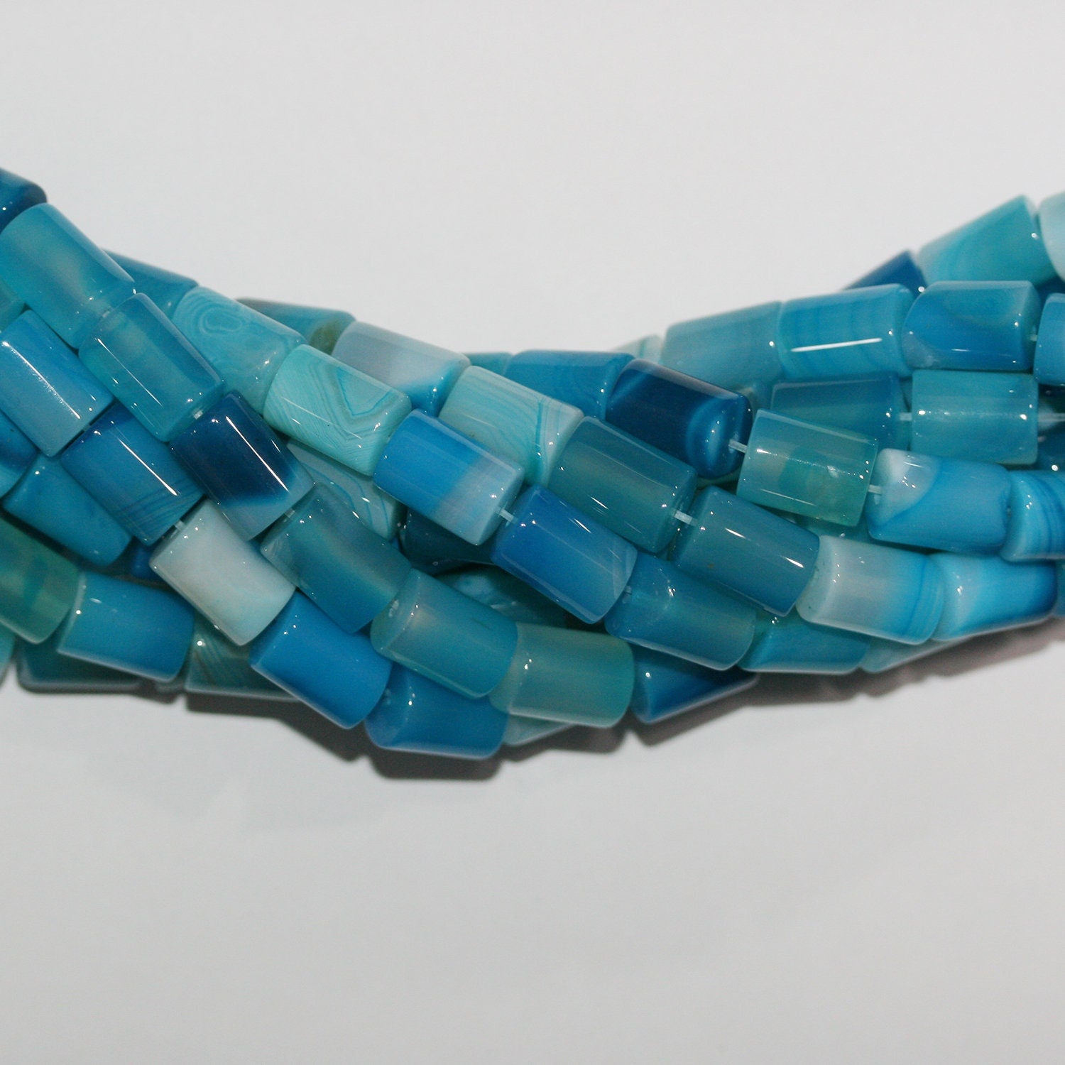 Perles cylindriques lisses en agate à rayures bleues St 15" 11x8mm.-Rig 39cm.