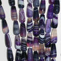 Perles en agate à rayures violettes St lisses en forme de goutte, 15 pouces, 20 x 8 mm. - Fil de 39 cm.