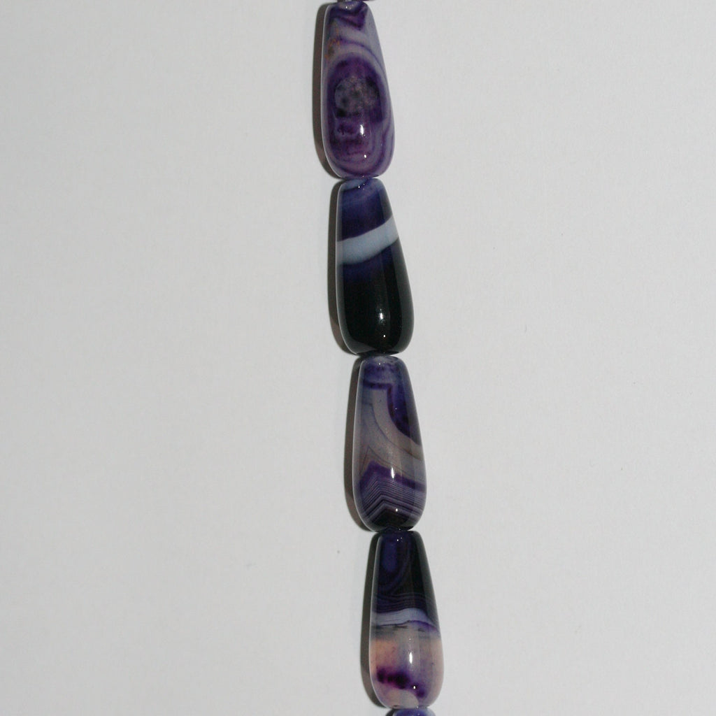 Perles en agate à rayures violettes St lisses en forme de goutte, 15 pouces, 20 x 8 mm. - Fil de 39 cm.