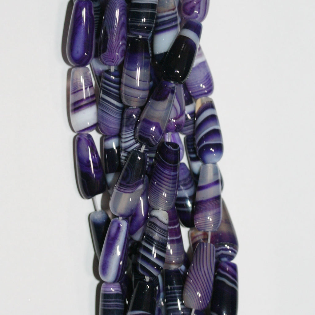 Perles en agate à rayures violettes St lisses en forme de goutte, 15 pouces, 20 x 8 mm. - Fil de 39 cm.