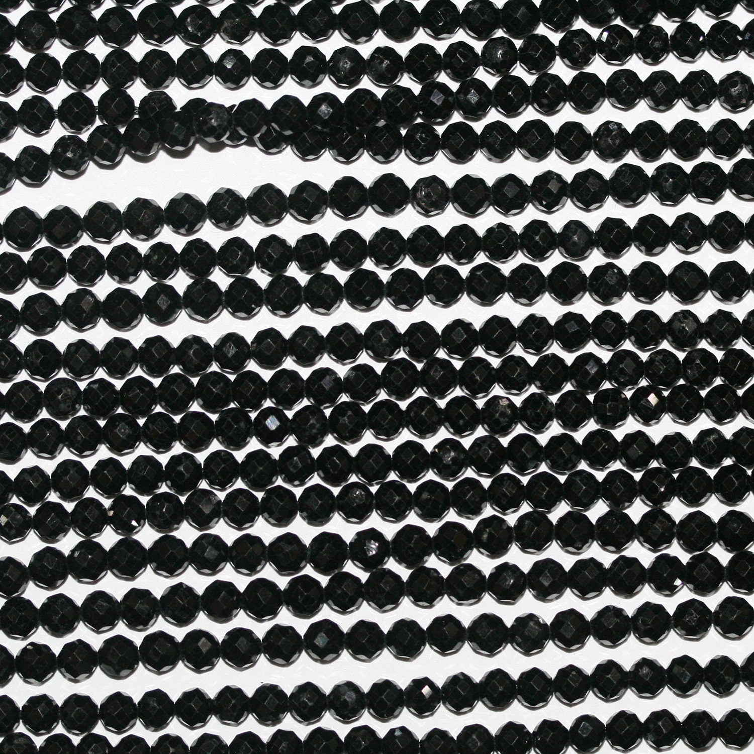 15" St Perles rondes à facettes en tourmaline noire 4 mm.-Rig 39 cm.
