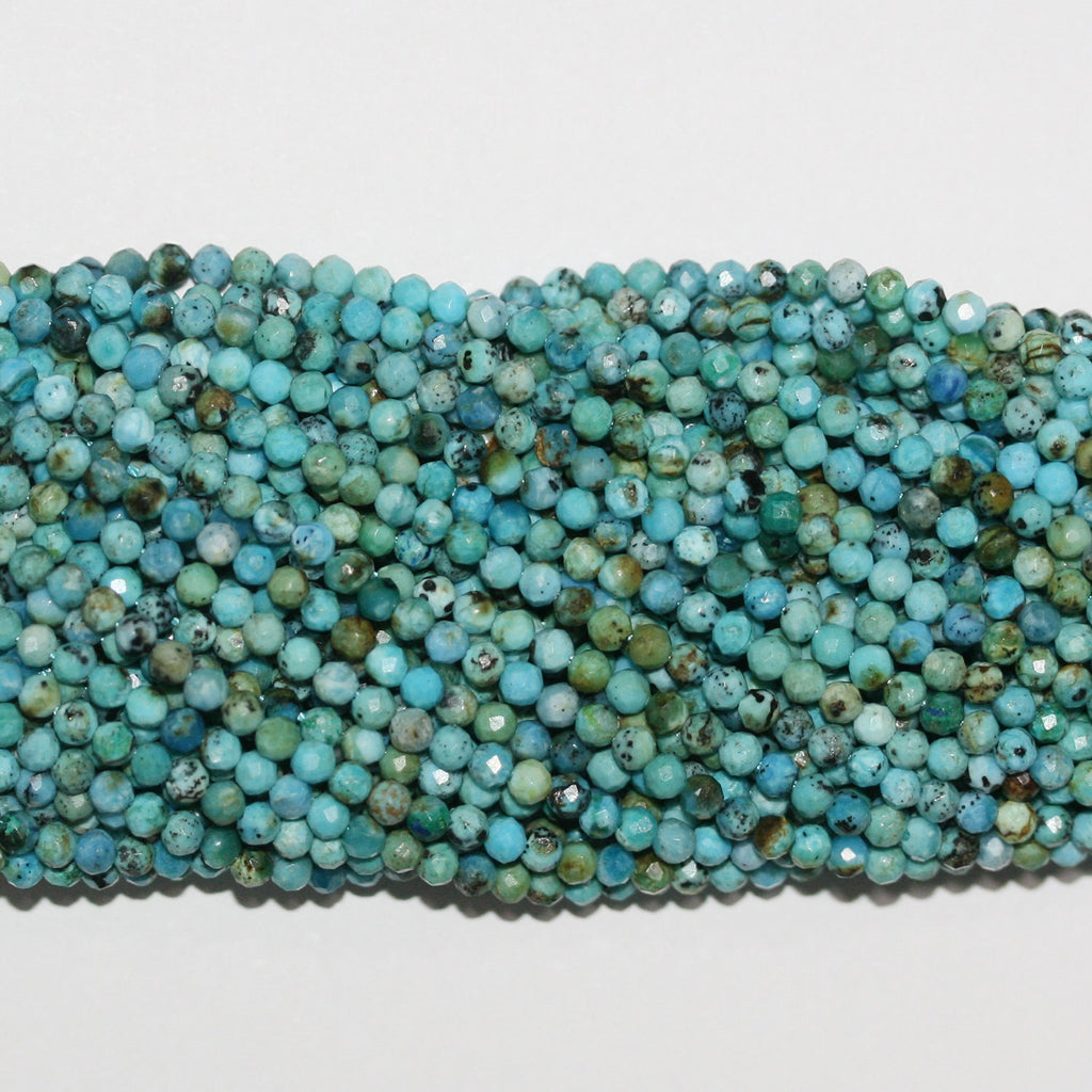 15" Perles rondes à facettes en turquoise St 2,5 mm.-Rig. 39 cm.