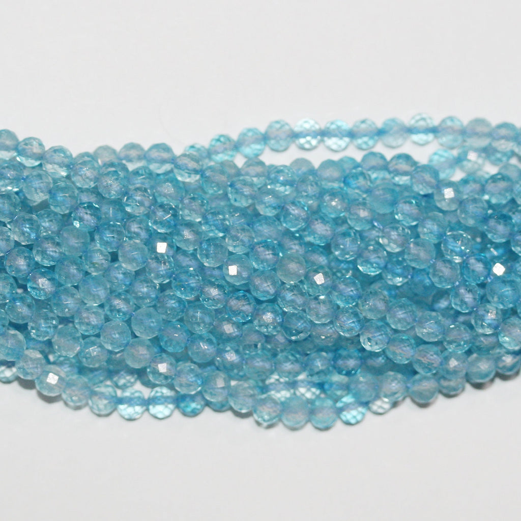 Perles rondes à facettes en topaze bleue, 15 pouces, 4 mm - Fil de 39 cm