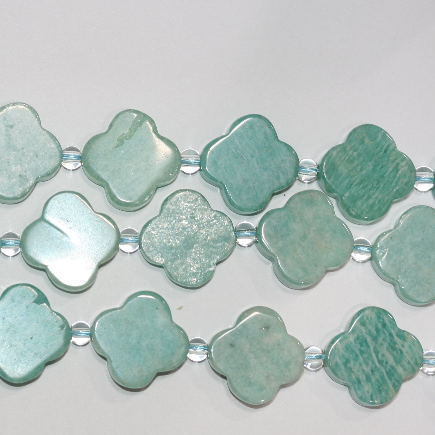 14" St Amazonite Smooth Flower Beads 18mm.-Strand 38cm.