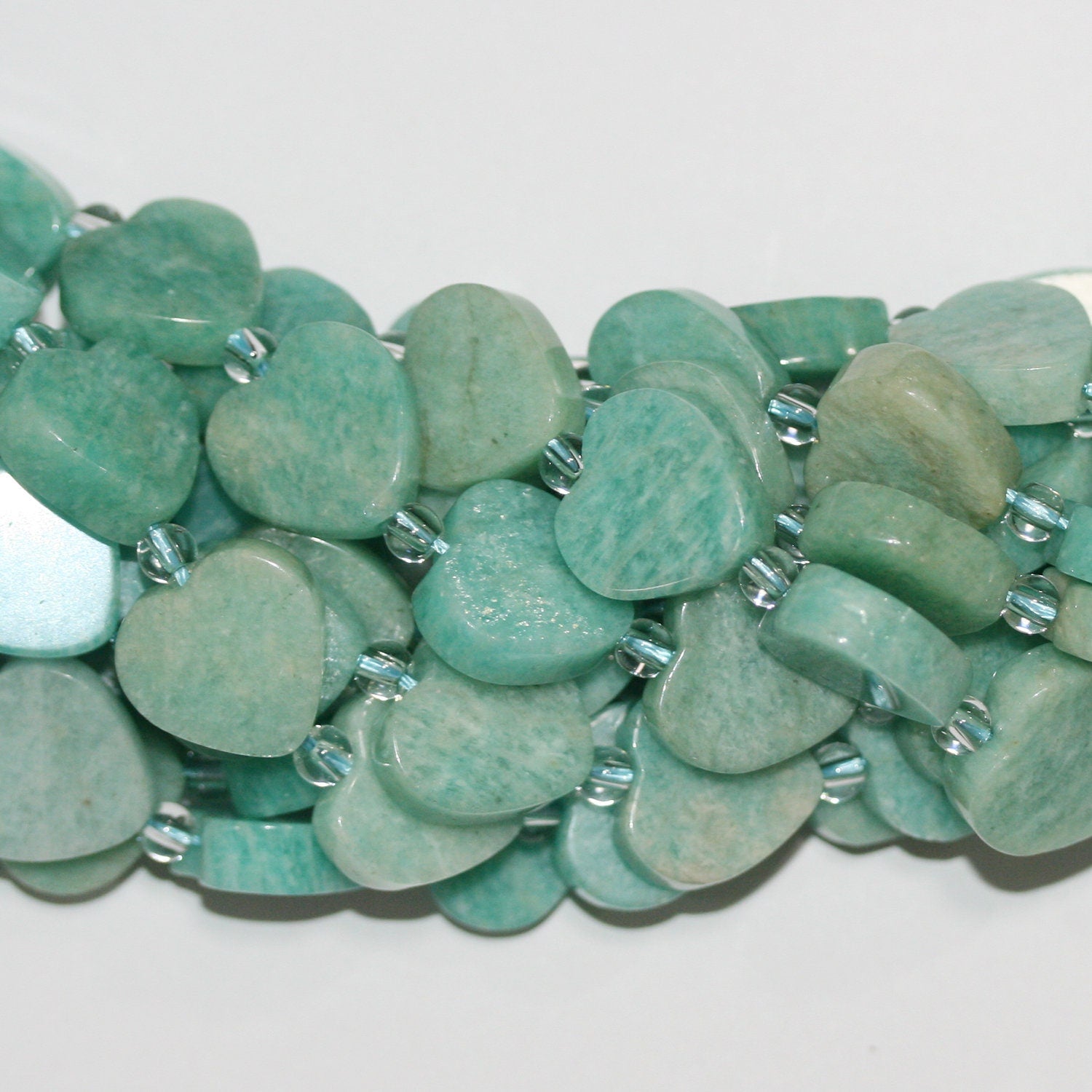 14" St Amazonite Smooth Heart Beads 16mm.-Strand 38cm.