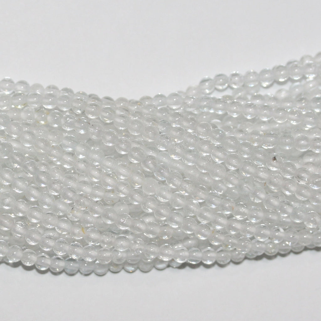 15" St White Topaz Smooth Round Beads 3mm.-Strand 39cm. - Hard Gems