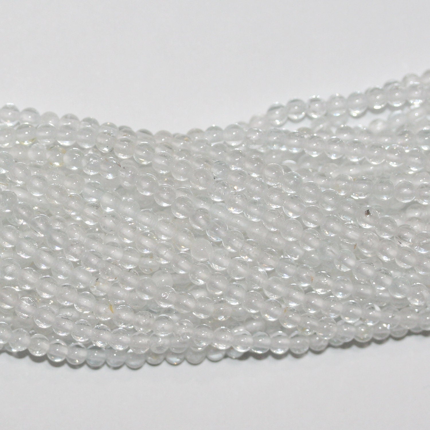 15" St White Topaz Smooth Round Beads 3mm.-Strand 39cm. - Hard Gems