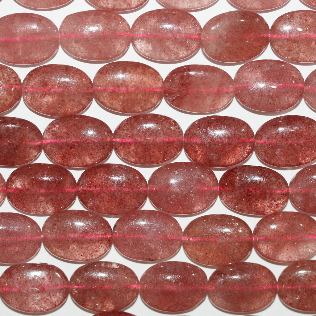 Perles ovales lisses en quartz St. Strawberry 15" 18x13mm.- Brin 39cm.