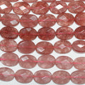 Perles ovales à facettes en quartz St. Strawberry 15" 18x13mm.- Brin 39cm.