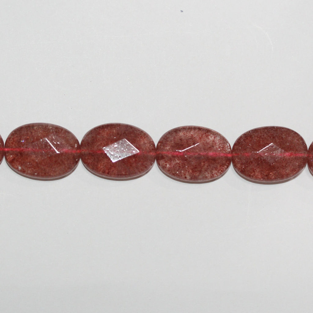 Perles ovales à facettes en quartz St. Strawberry 15" 18x13mm.- Brin 39cm.