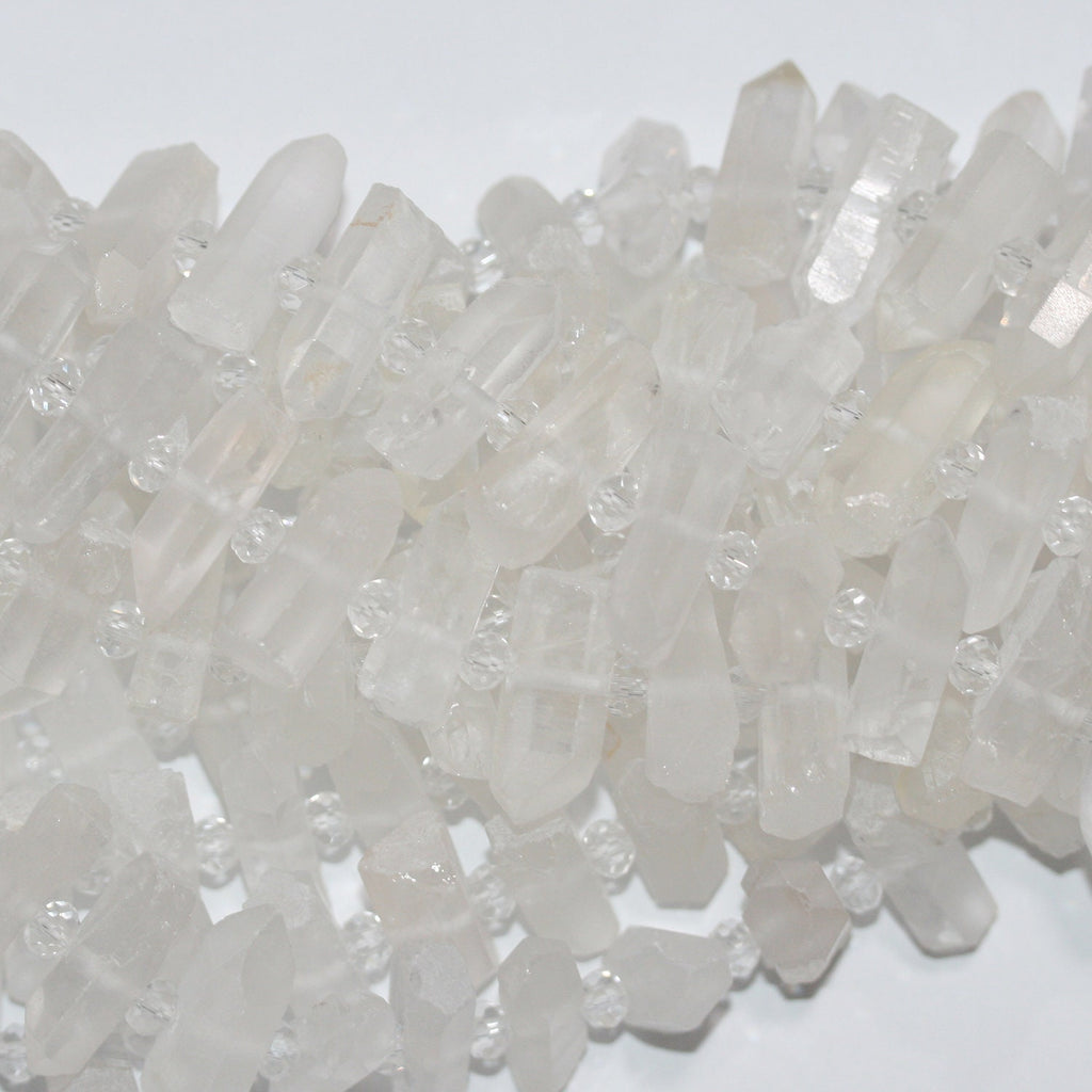 Perlas de cristal de roca de cuarzo de 16" con acabado mate sin pulir, 24 x 9 mm, aprox. - Hilo de 40 cm.