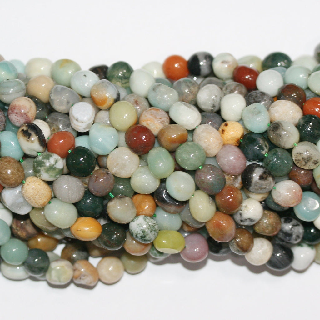 Cuentas de pepitas lisas de ágata y amazonita de 16" de 8 a 10 mm aproximadamente, hilo de 39 cm.