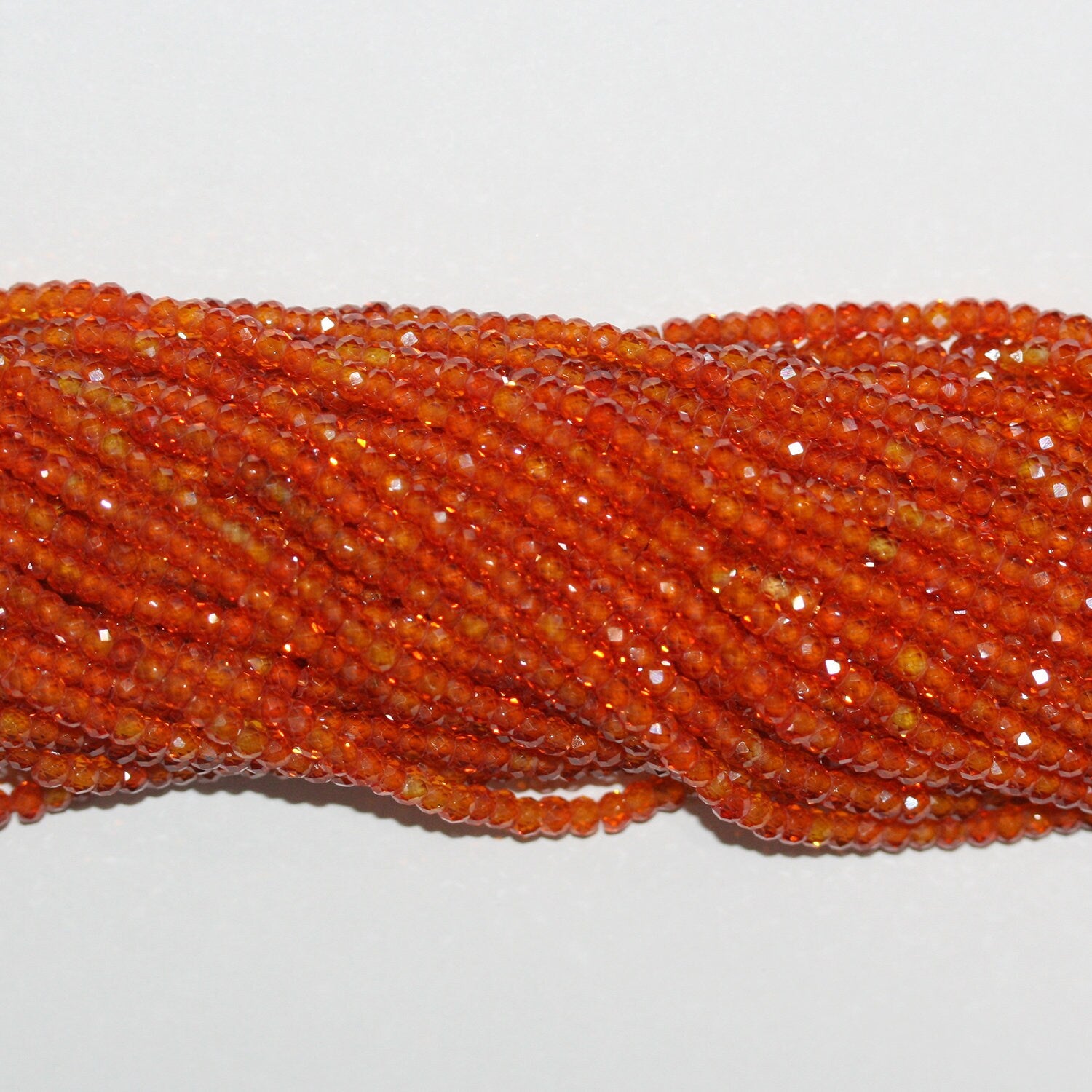 13" St Orange Cubic Zirconia Faceted Rondelle Beads 3x2mm.Strand 37cm.