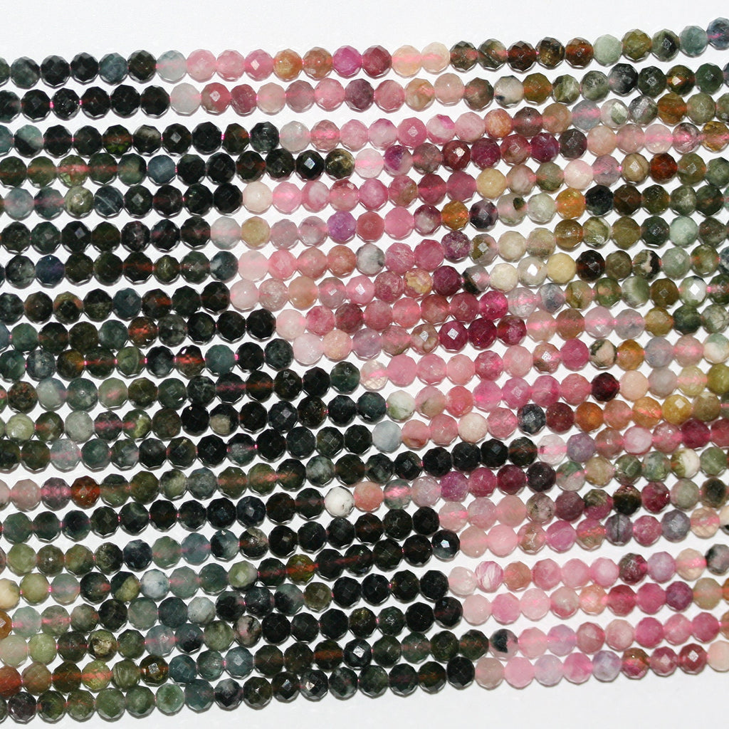 Cuentas redondas facetadas de turmalina St. de 16", 3-3,5 mm, hilo de 40 cm.
