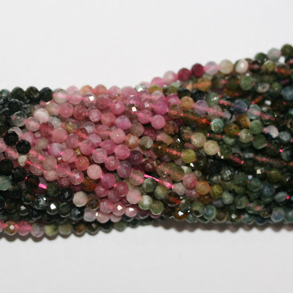 Cuentas redondas facetadas de turmalina St. de 16", 3-3,5 mm, hilo de 40 cm.