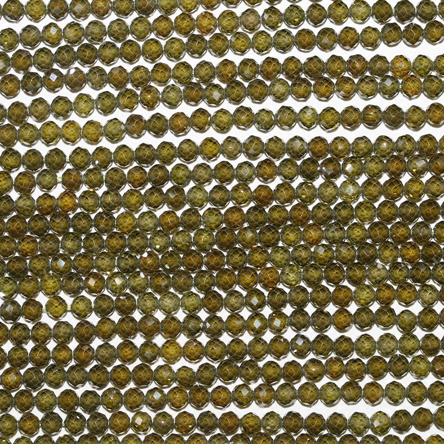 13" St Green Cubic Zirconia Faceted Round Beads 3mm.Strand 37cm.