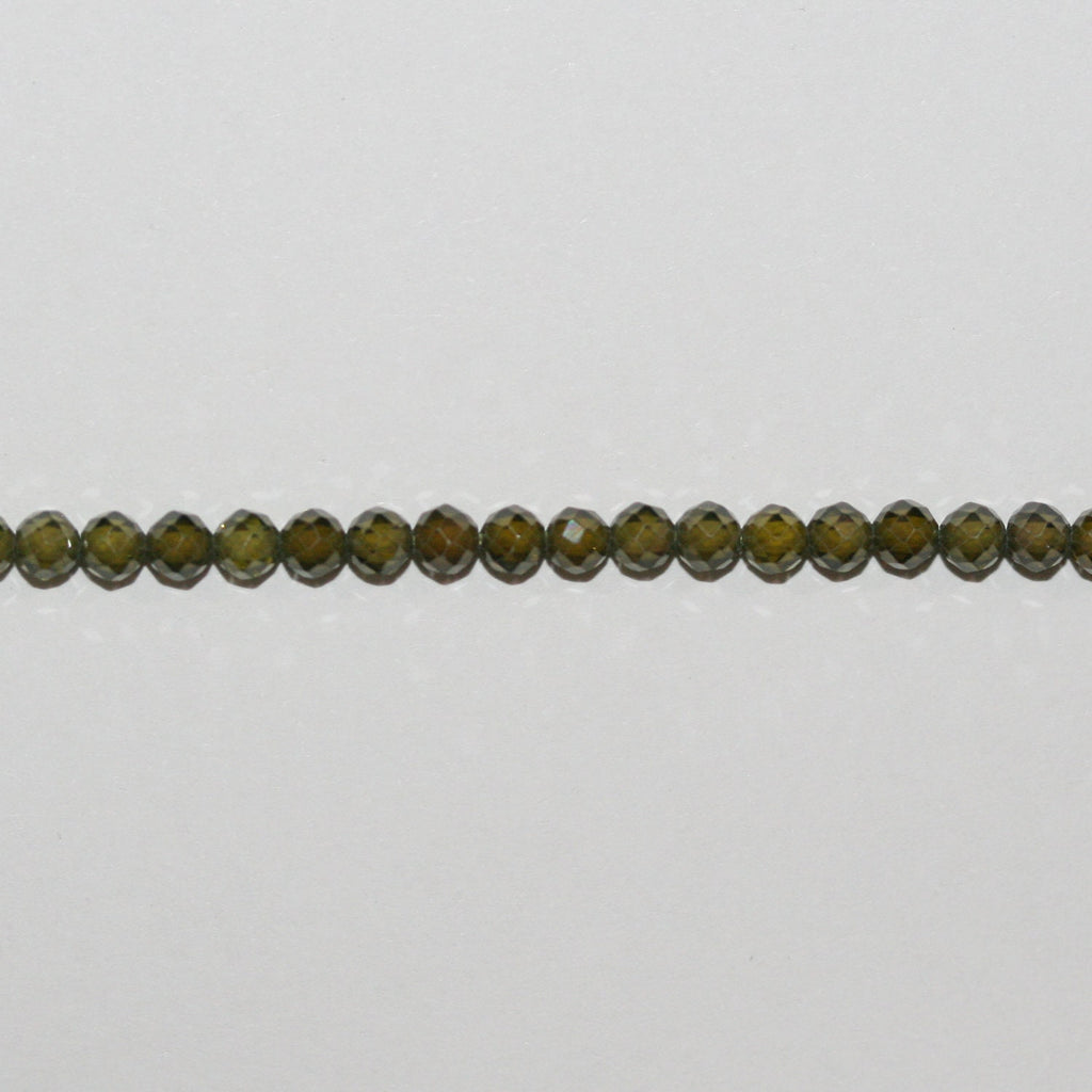 13" St Green Cubic Zirconia Faceted Round Beads 3mm.Strand 37cm.