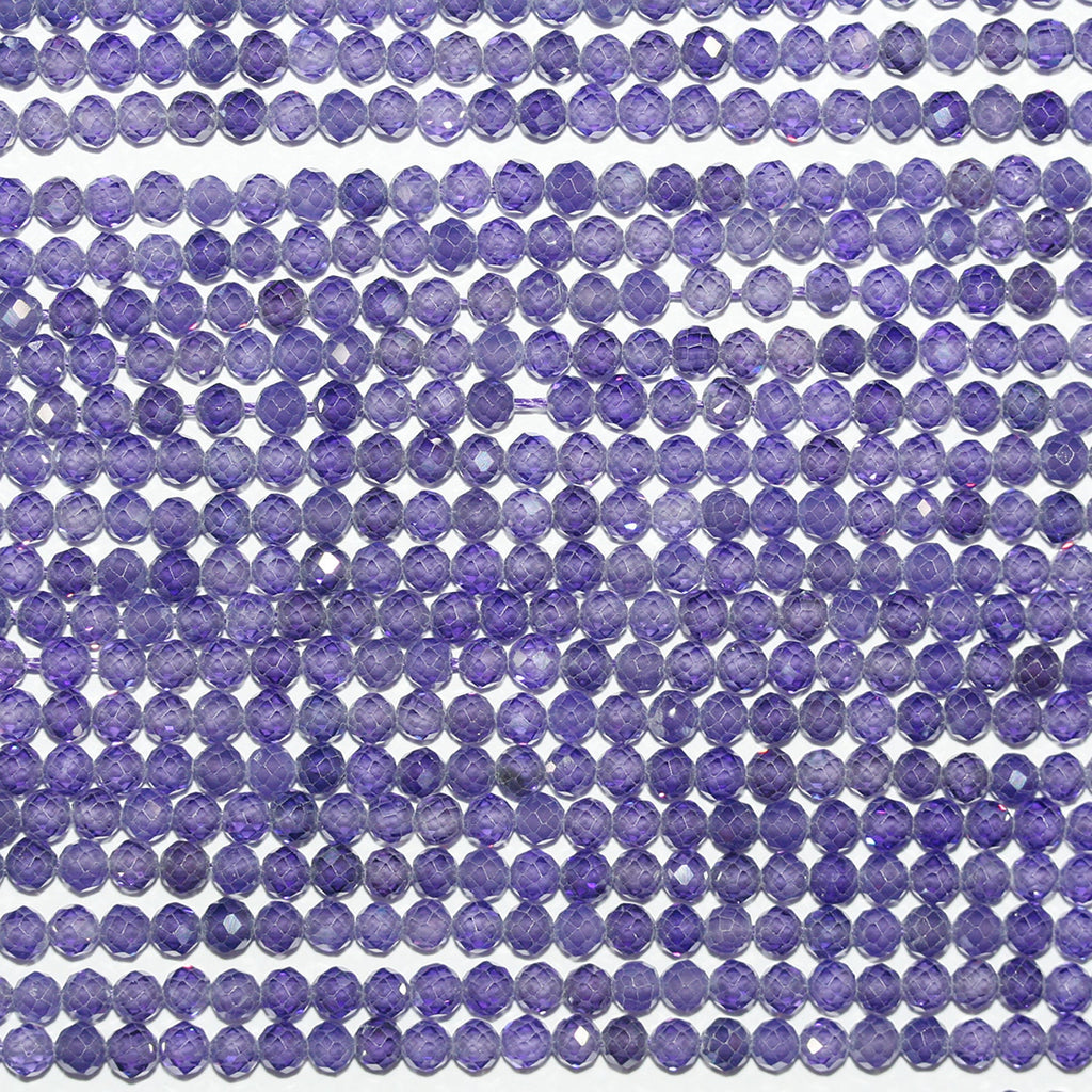13" St Purple Cubic Zirconia Faceted Round Beads 3mm.Strand 37cm