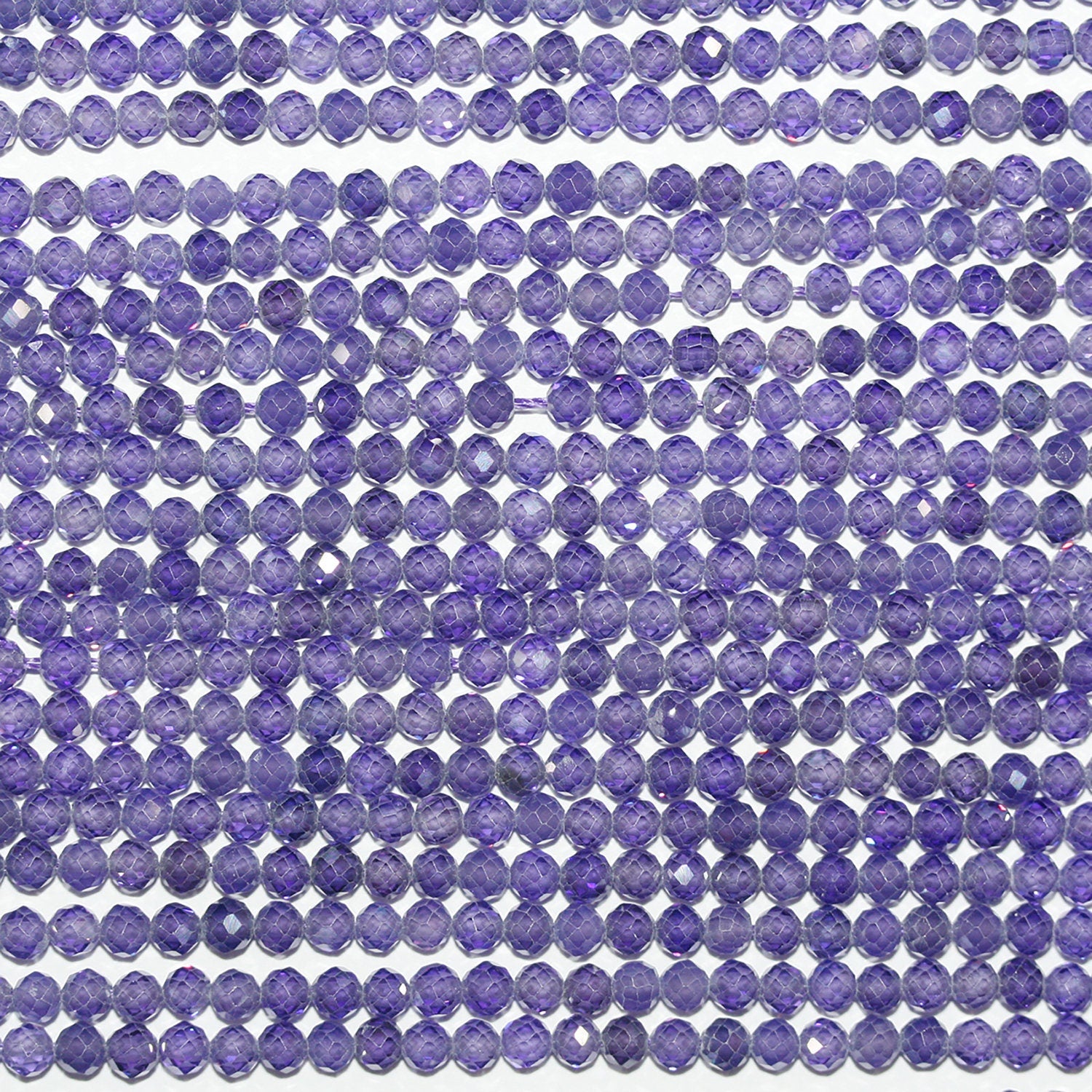 13" St Purple Cubic Zirconia Faceted Round Beads 3mm.Strand 37cm