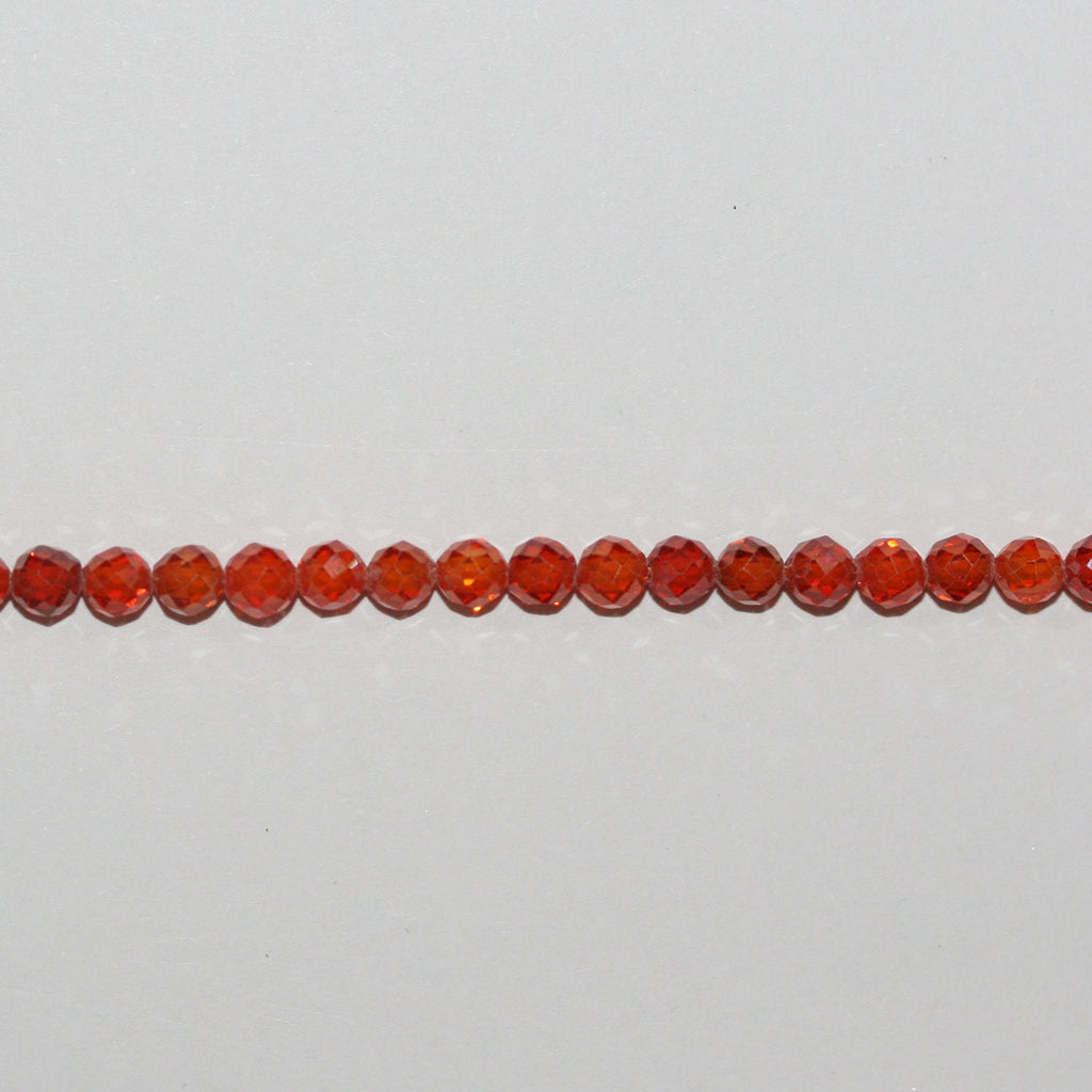 15" St Orange Cubic Zirconia Faceted Round Beads 4mm.Strand 37cm. - Hard Gems