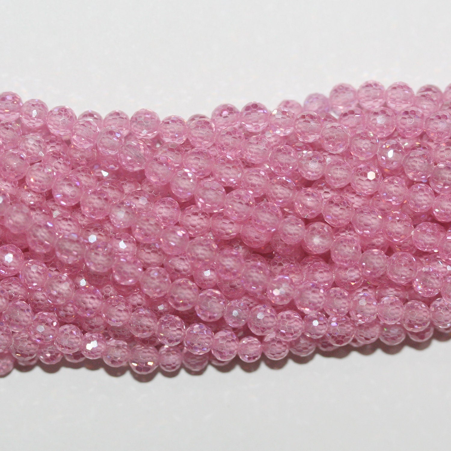 13" StPink Cubic Zirconia Faceted Round Beads 4mm.Strand 37cm.
