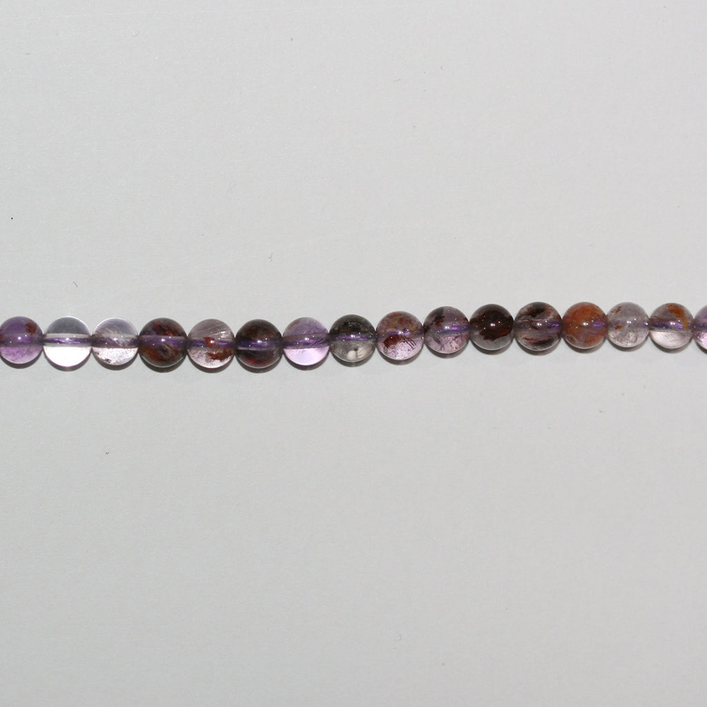 Collier de perles rondes en améthyste lisse avec inclusions, 5 mm, 39 cm