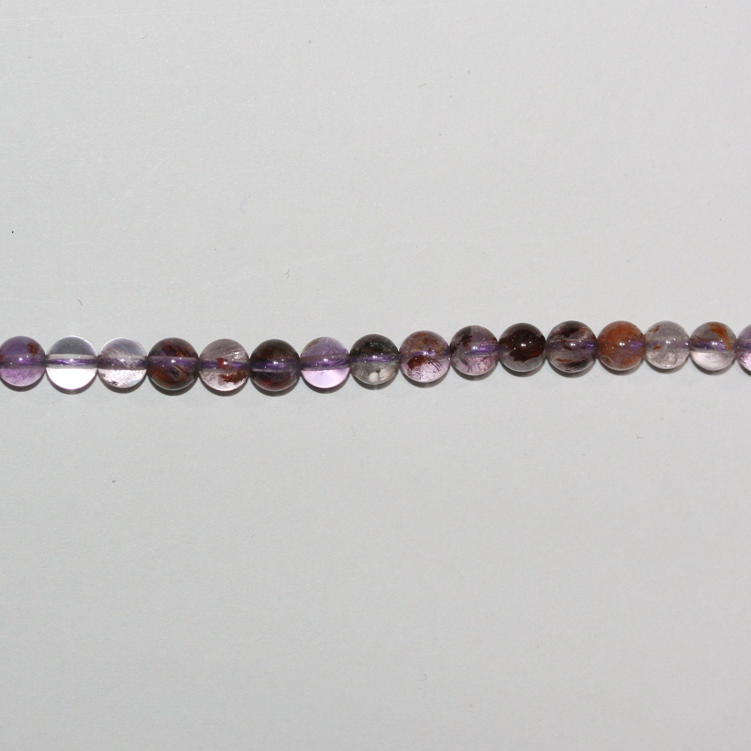 Collier de perles rondes en améthyste lisse avec inclusions, 5 mm, 39 cm