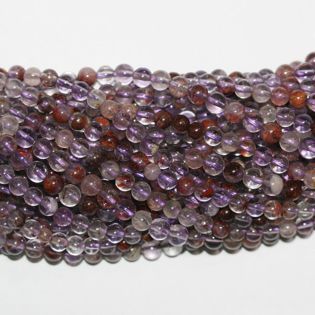 Collier de perles rondes en améthyste lisse avec inclusions, 5 mm, 39 cm