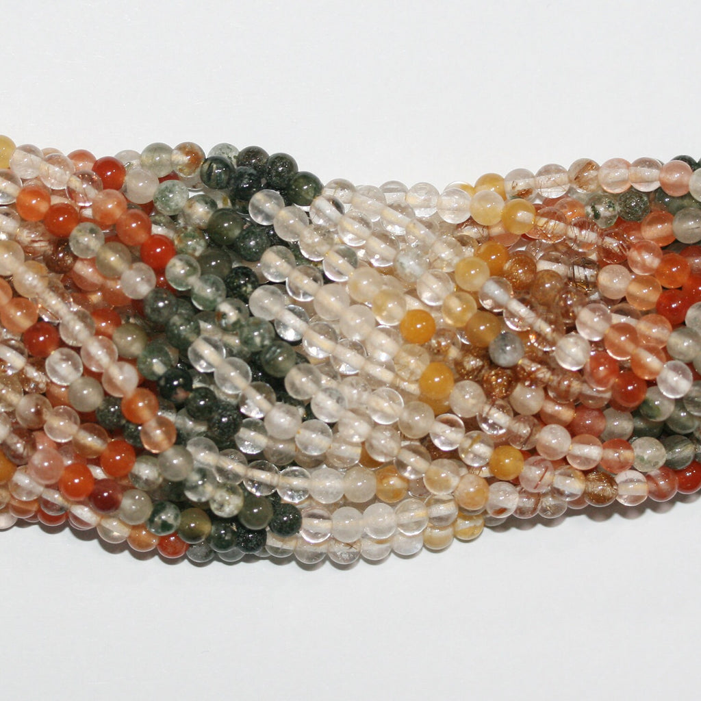 Perles rondes lisses en quartz rutile St 15" 4 mm.-Rig 39 cm.