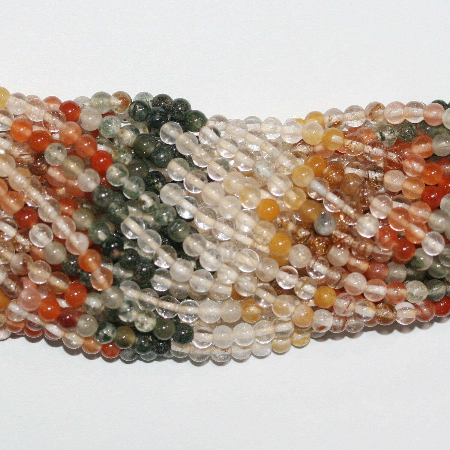 Perles rondes lisses en quartz rutile St 15" 4 mm.-Rig 39 cm.